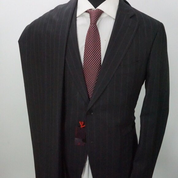Isaia Charcoal Gray Purple Pinstriped Wool 2 Pc Suit Jacket Pants 42R BRAND NEW - Picture 4 of 11